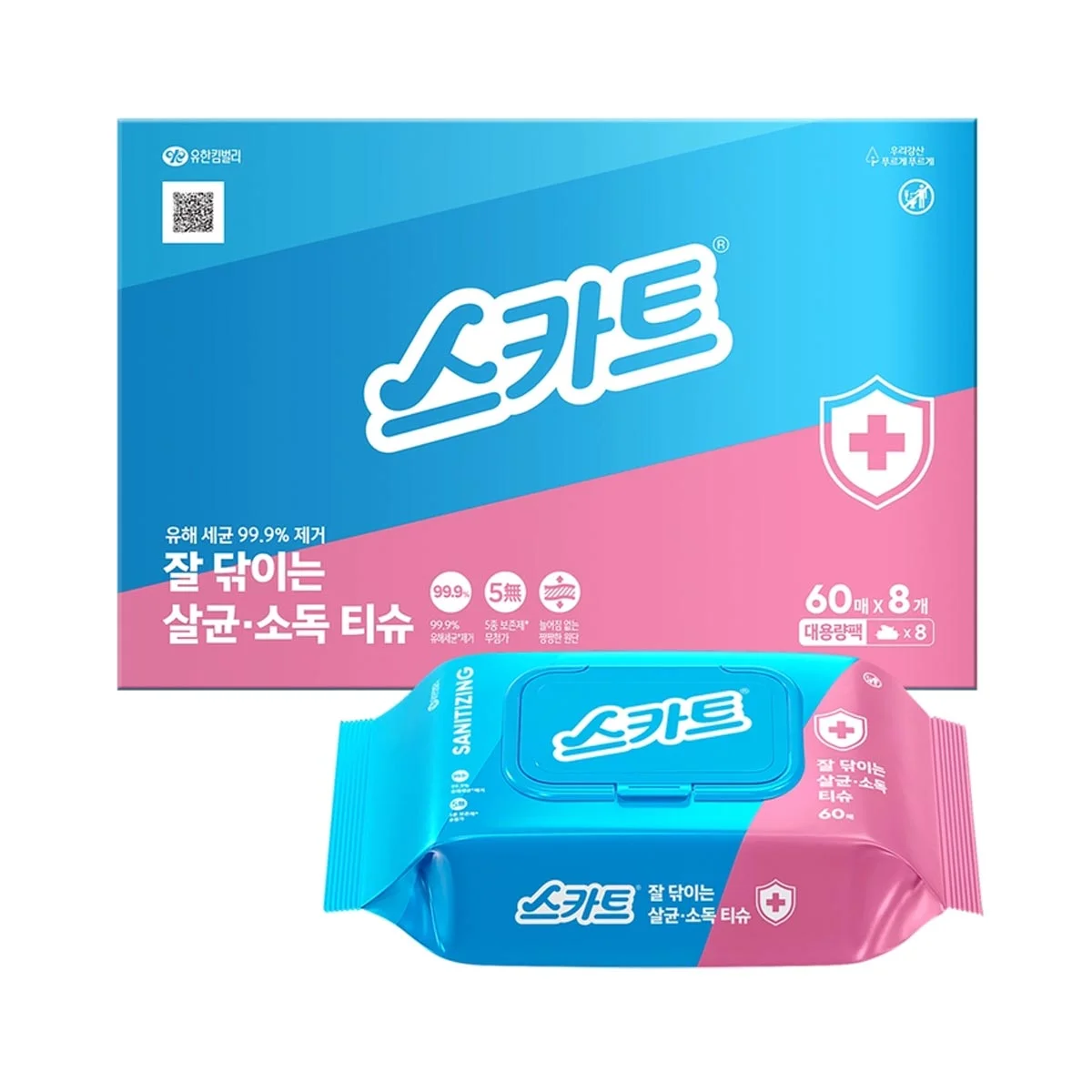 스카트 살균소독티슈 60매X8팩