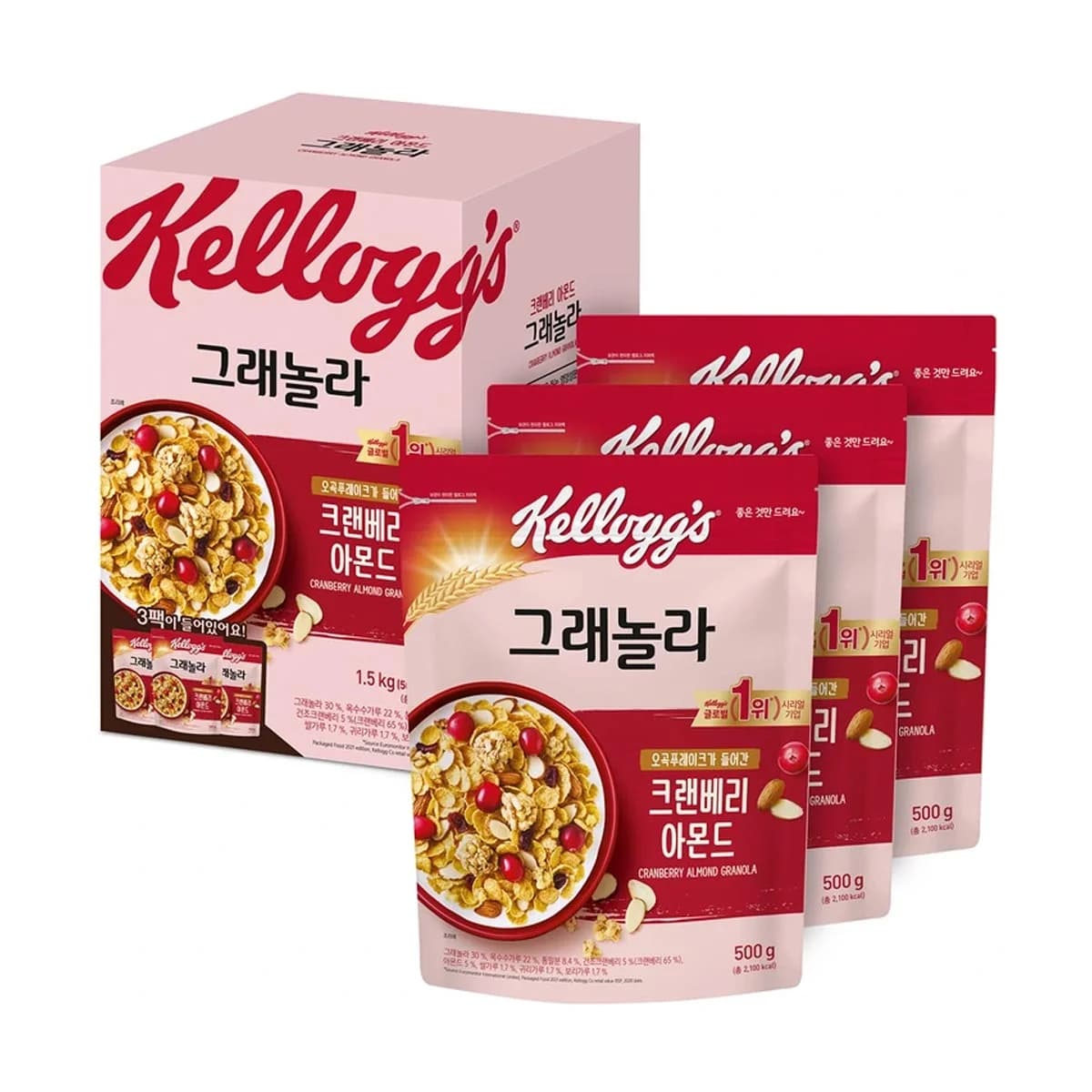 캘로그 KELLOGG'S 크랜베리 아몬드 그래놀라 500G X 3