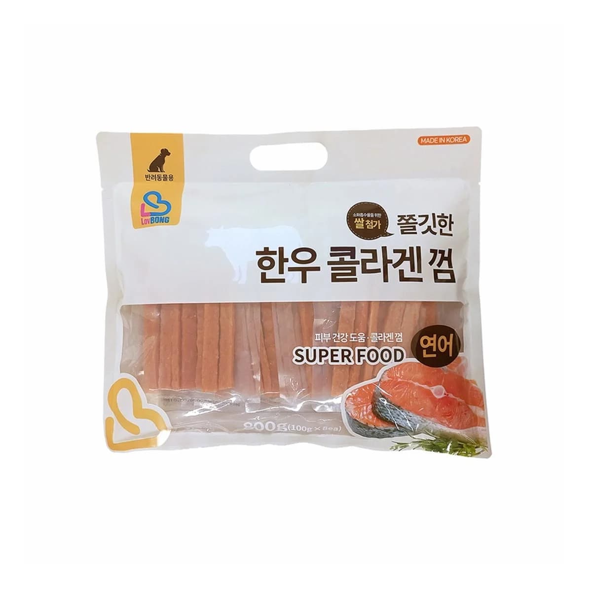 러봉 LOVBONG 애견용 쫄깃한 한우 콜라겐 껌 연어 800g