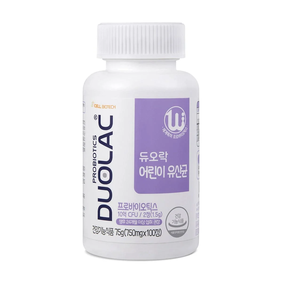 쎌바이오텍 듀오락 키즈 어린이 유산균 750MG X 100정